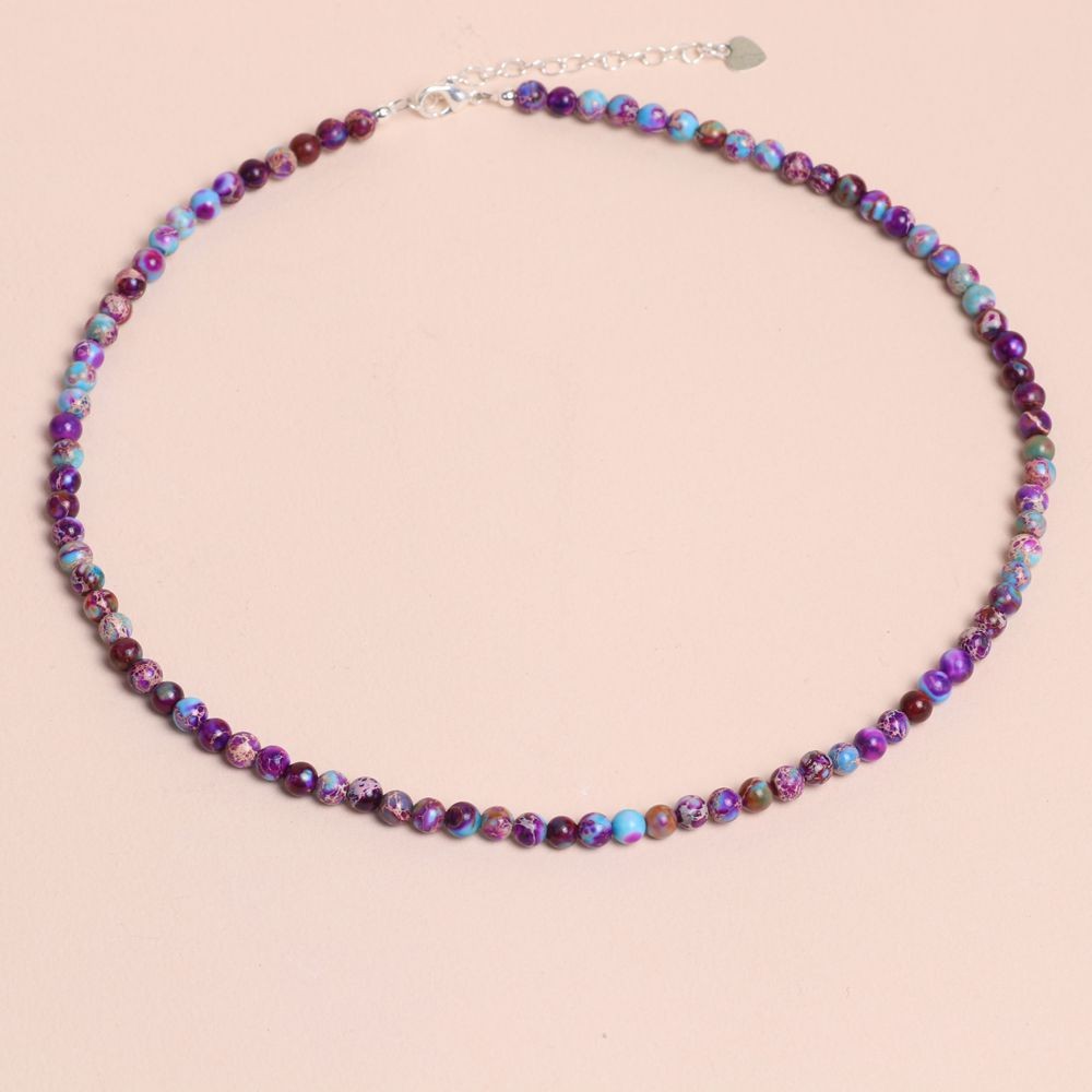 Natural Galaxy Sea Sediment Jasper Choker Minimalist Rainbow Stone Necklace