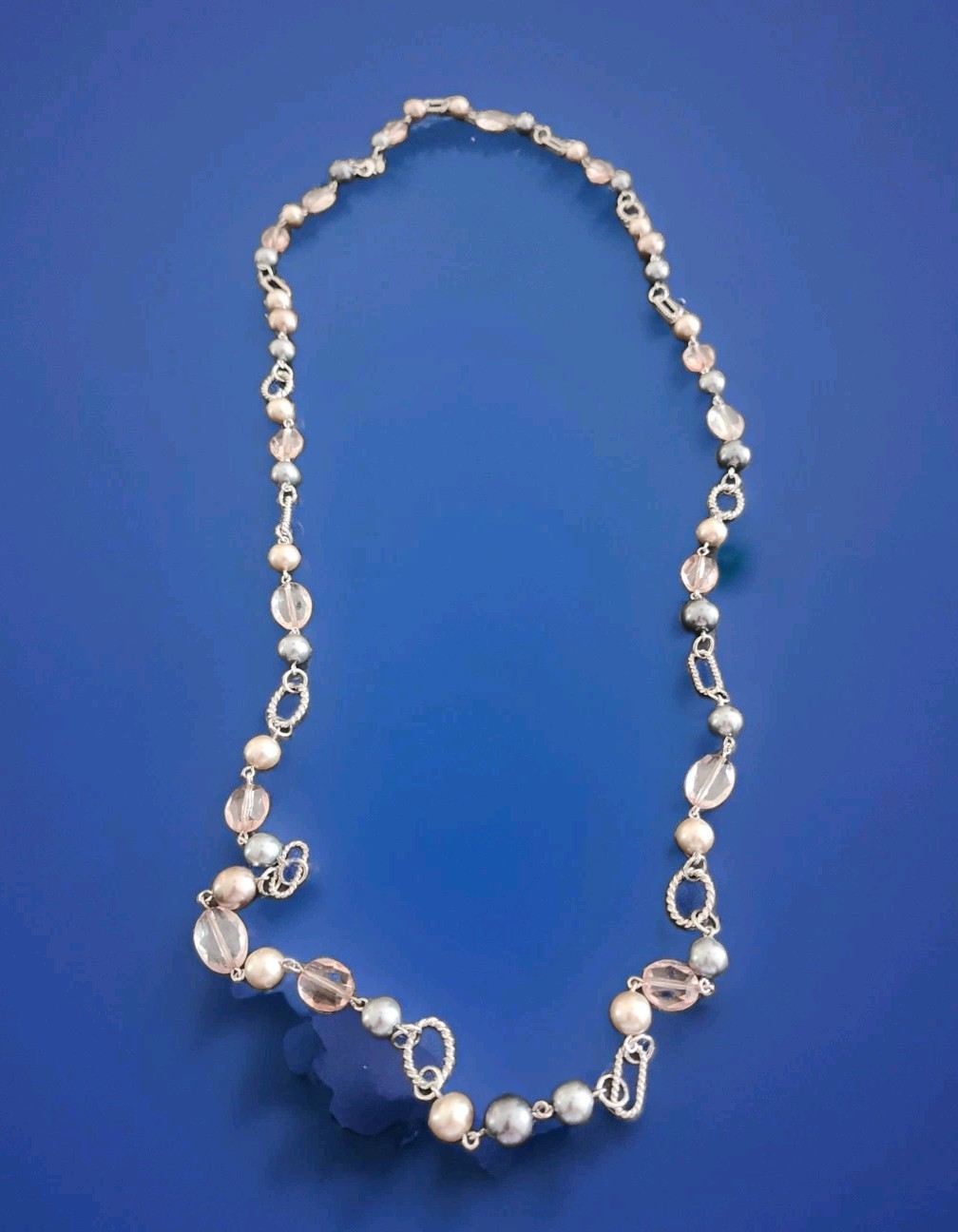 Premier Designs NEWPORT Silver Tone Pink & Silver Pearl/Beaded Necklace Long