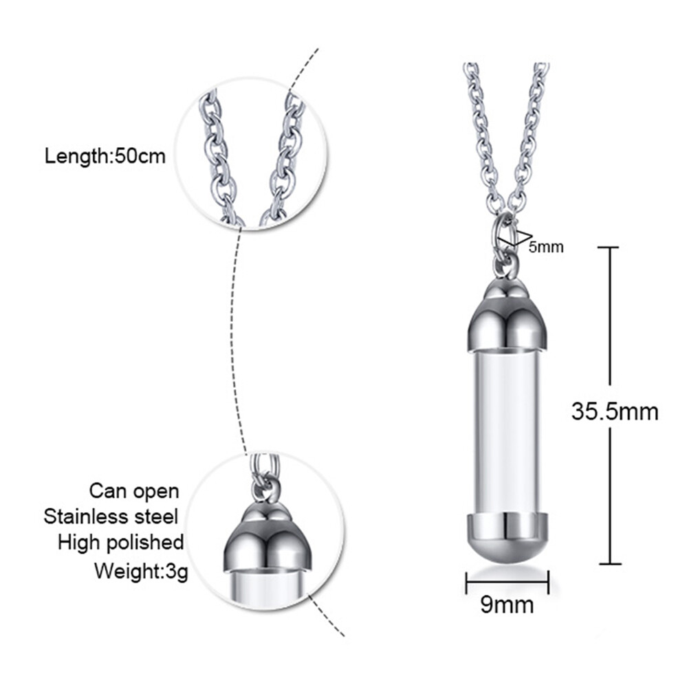 Cylinder Ashes Urn Necklaces Glass Tube Vial Creamation Locket Pendant Keepsake