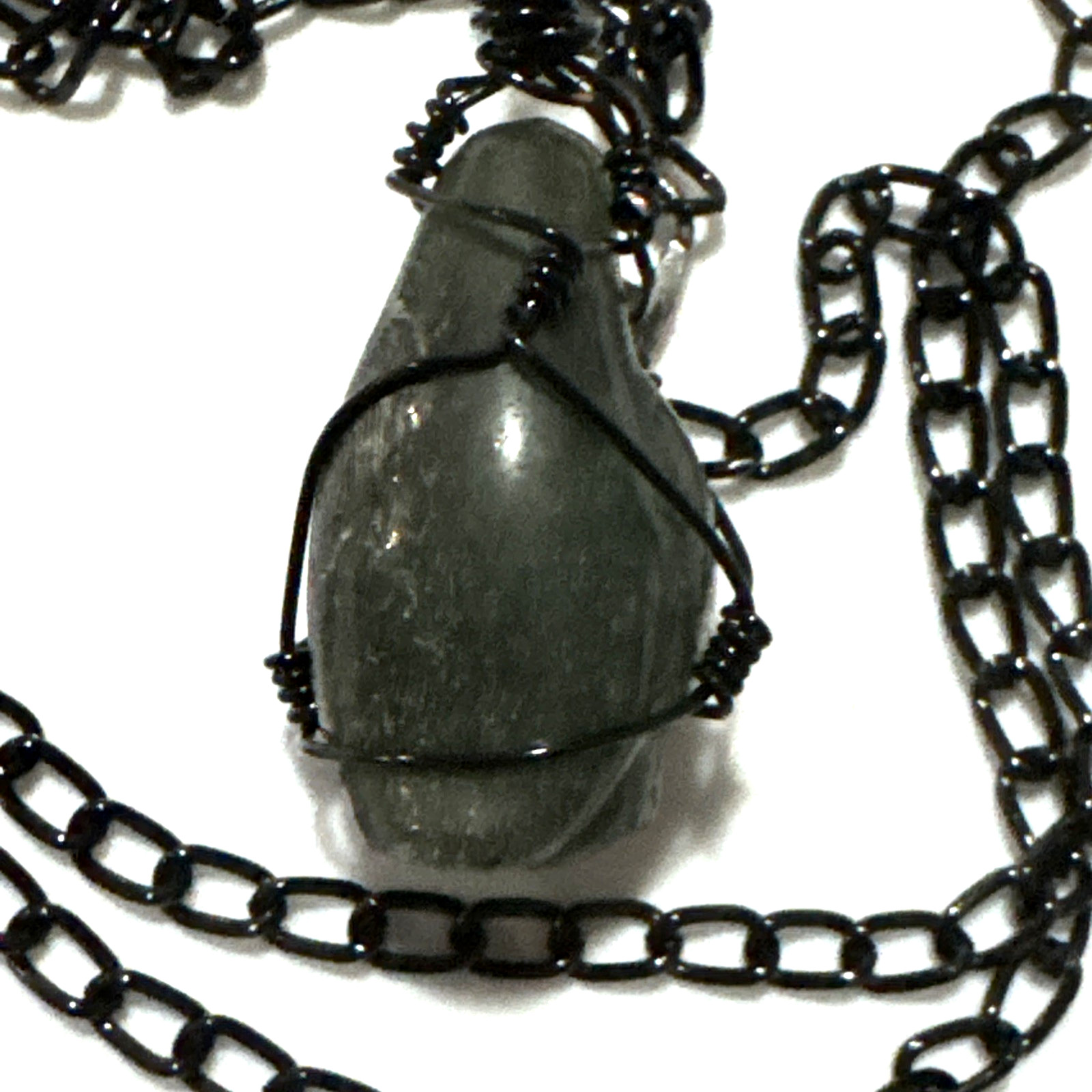Labradorite Penguin Pendant Necklace Jewelry Black 30″ Chain Genuine Stone Bling