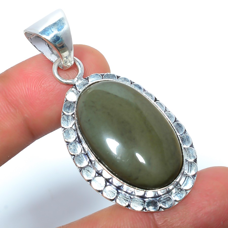 Natural Obsidian Gemstone 925 Silver Plated Pendant 2.03″ LBP-60