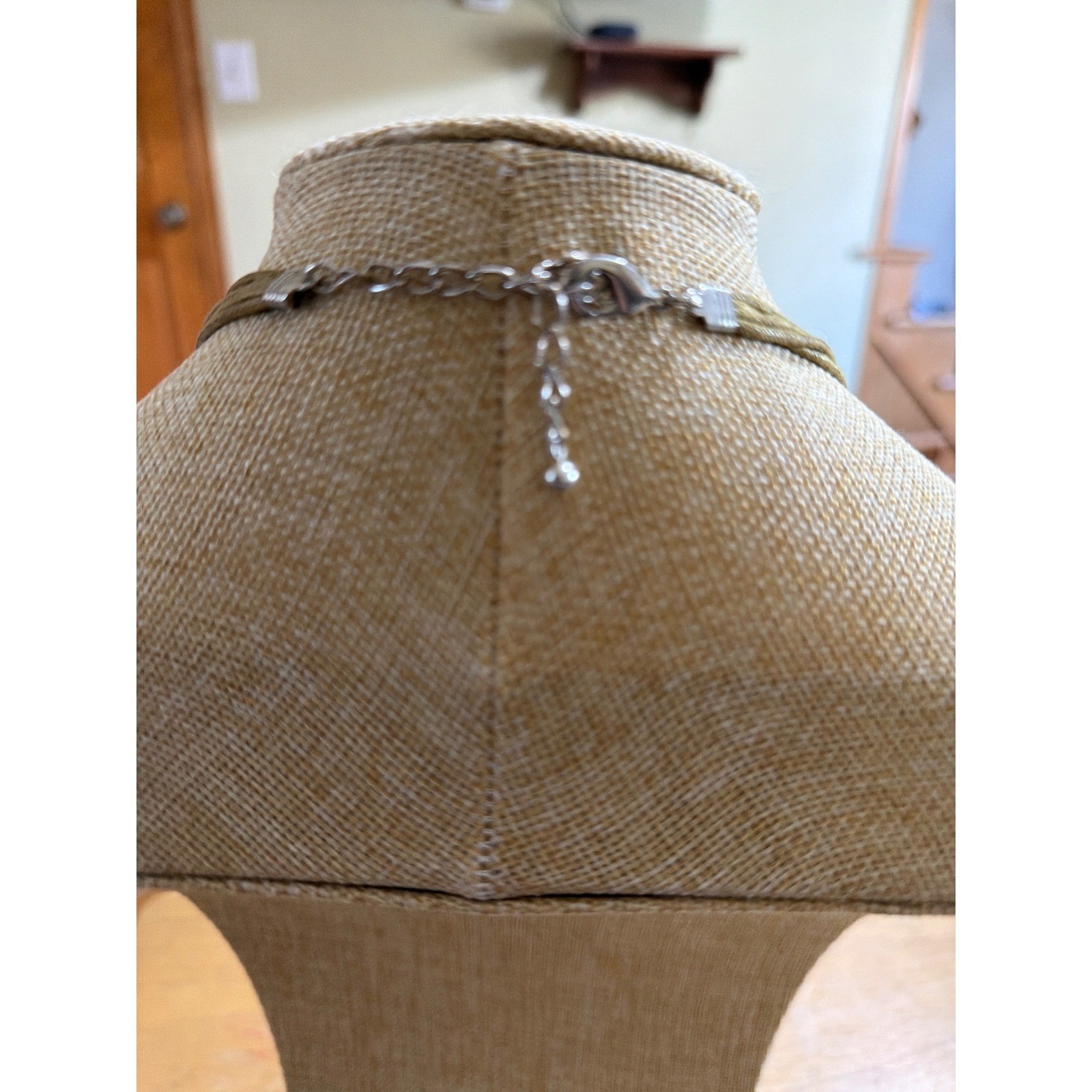 Chunky Amber Color Statement Necklace Silver Tone Multi Strand Cord Layering