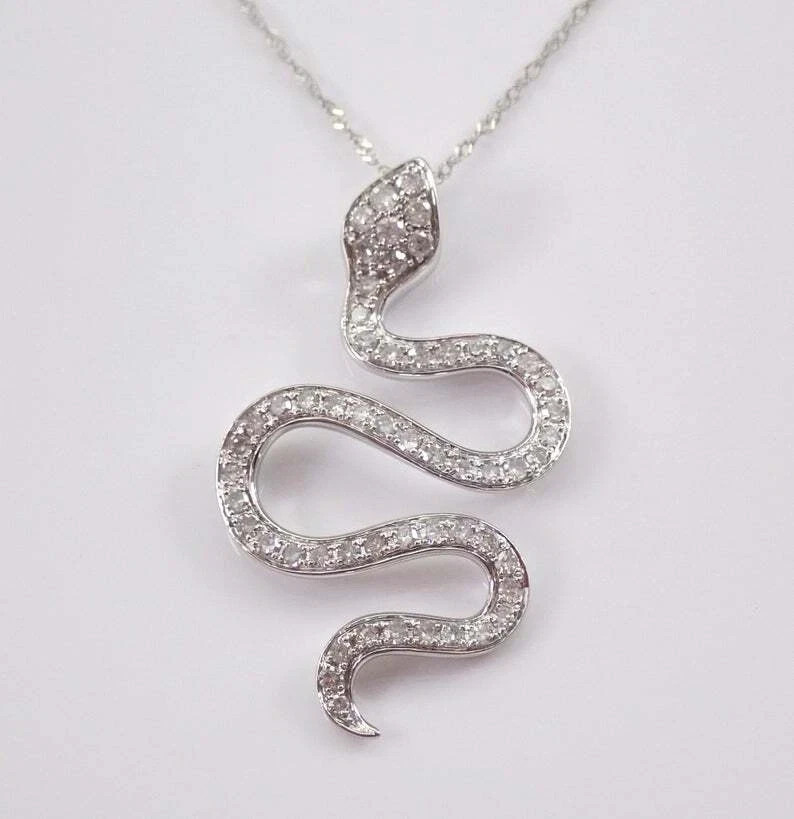 1.50Ct Round Simulated Diamond Eye Snake Pendant Necklace 14k White Gold Plated