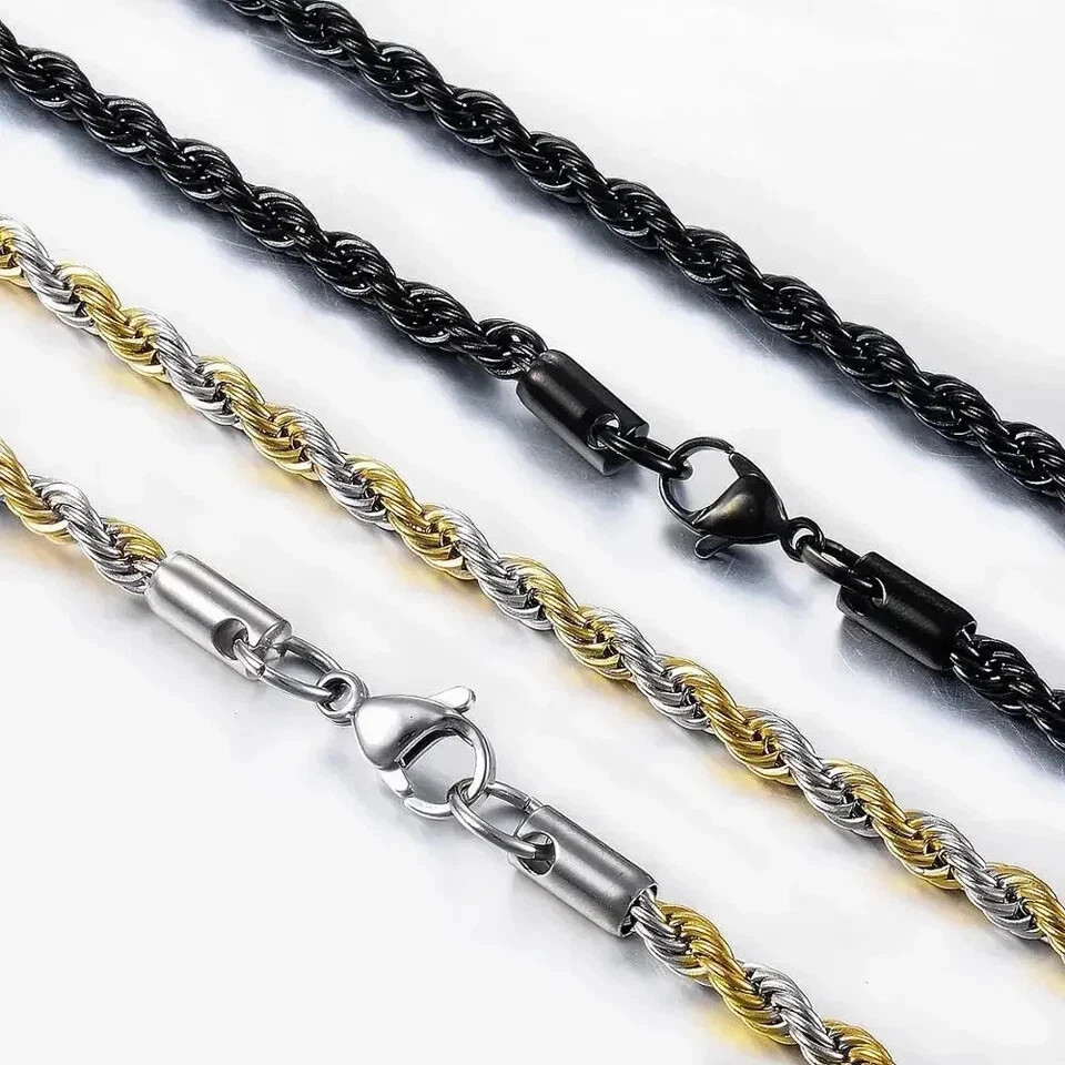 Twisted Rope Chain Necklace For Men Women Stainless Steel No Fade Classic Look