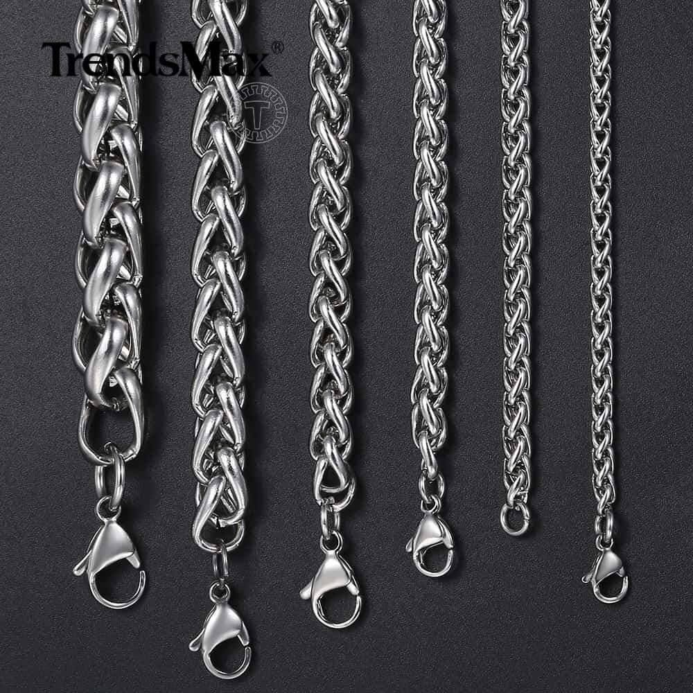 Stainless Steel Silver Wheat Braided Chain Bracelet Necklace Mens Jewelry 8-30″