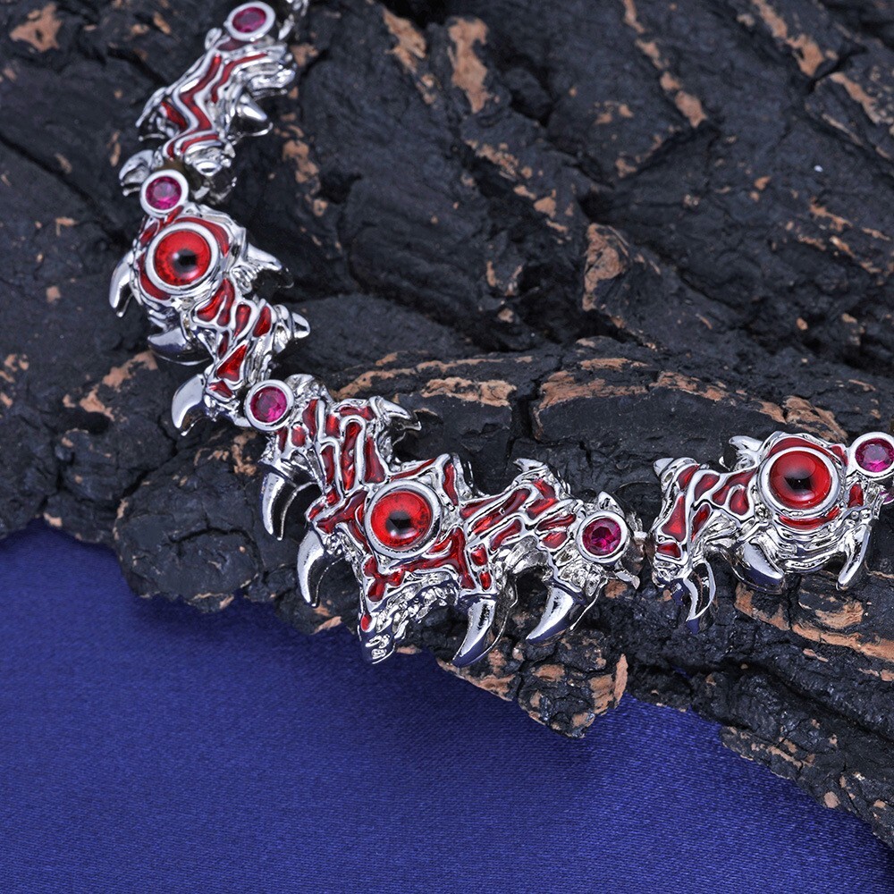 18″ Red Eyes Spikes Iced CZ Out Chain Choker Silver Necklace For Men Hip Hop