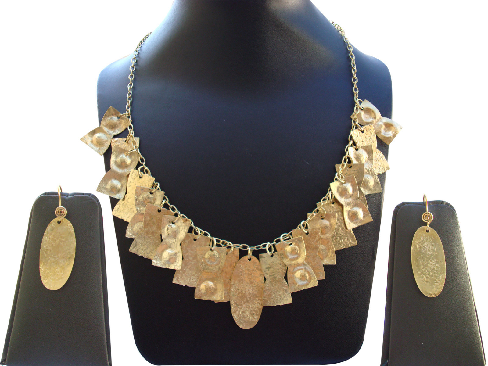 Elegant Fashion Gold Plated Hammer Finish Necklace Earring for Women Jewelry