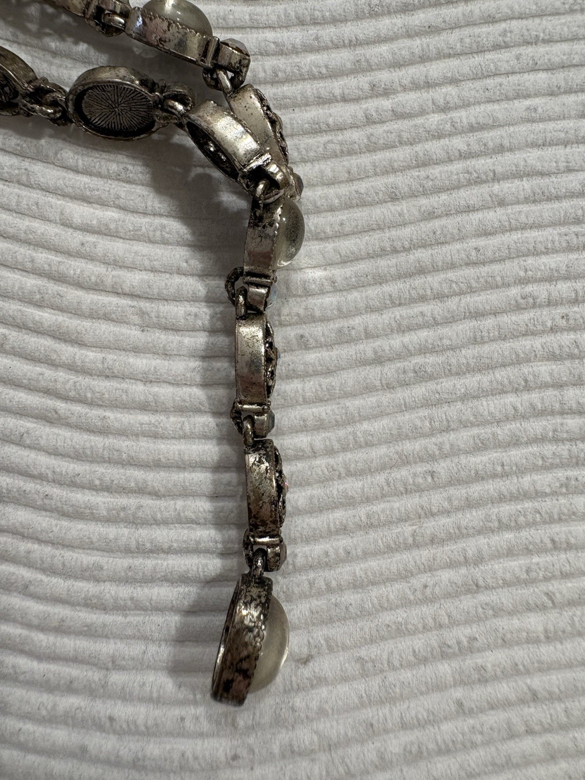 Avon Vintage 90s Silver Plated Y-Drop Filigree Necklace Rhinestone & Earrings