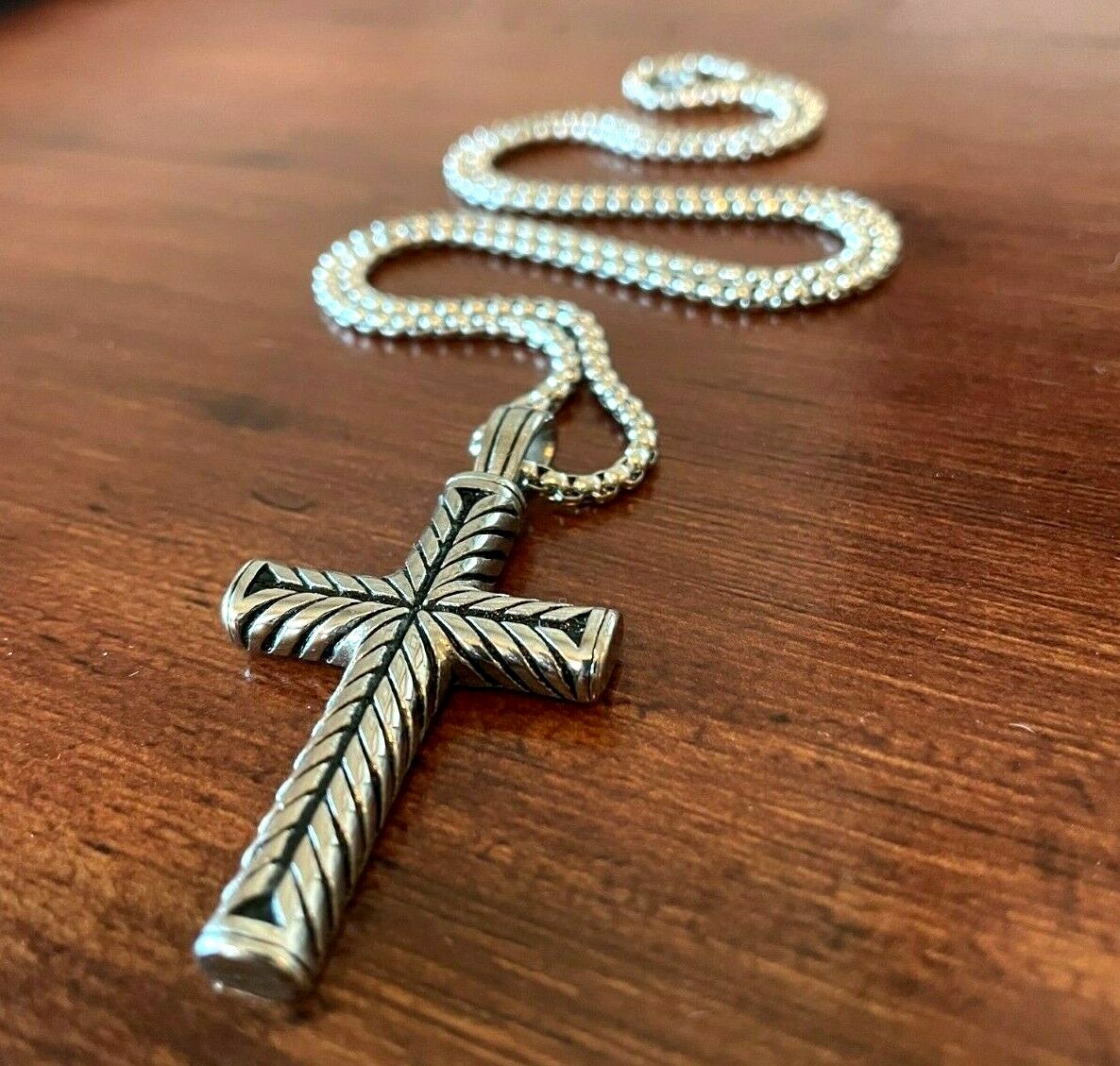 Mens Boys Stainless Steel Vintage Cross Pendant Necklace Women Silver DEZILOO