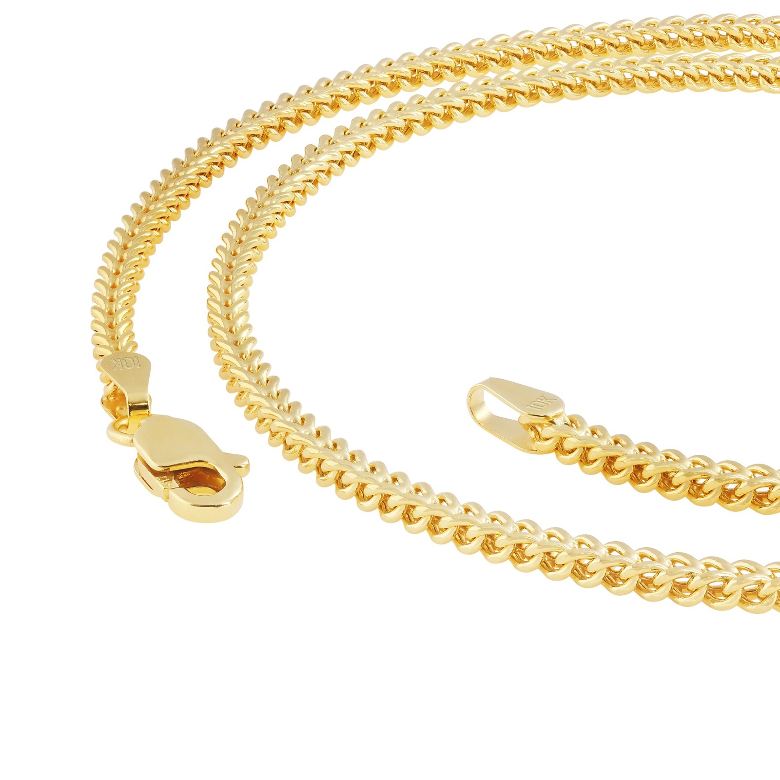10K Yellow Gold 2.5mm Franco Box Wheat Foxtail Chain Necklace Mens Women 16″-30″