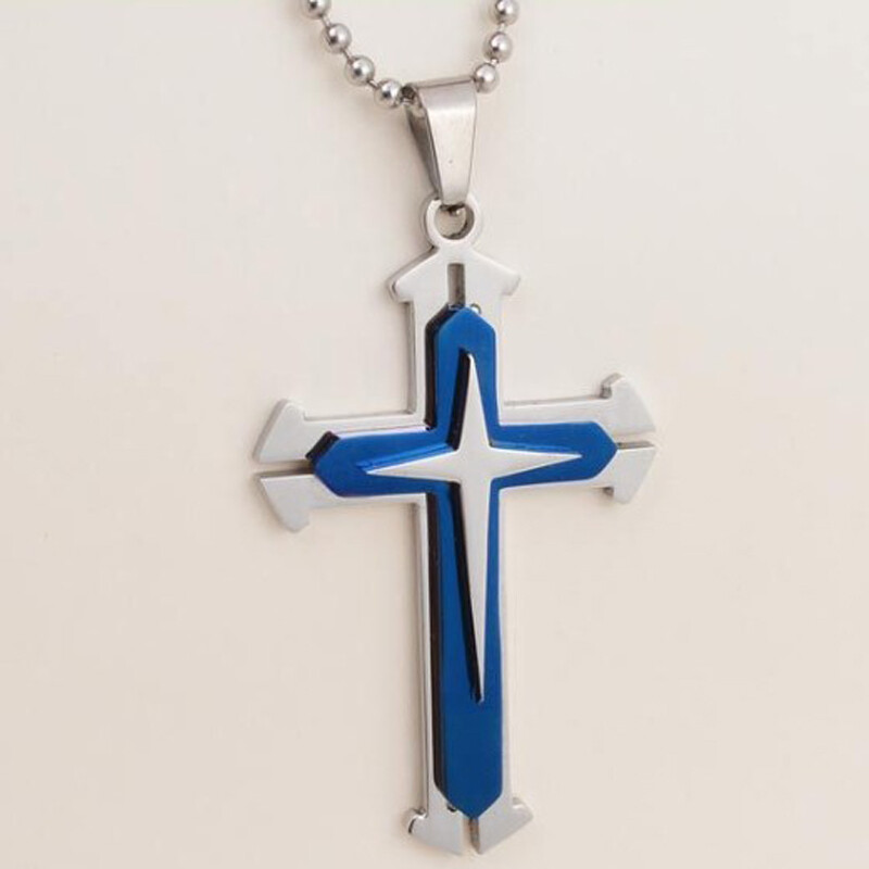 Boys Mens Fasion Stainless Steel Vintage Cross Pendant Necklace Pendant Chain