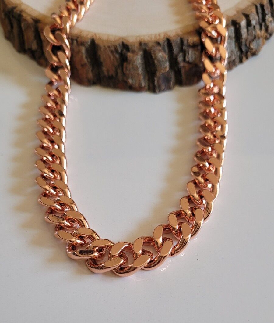 Pure Solid Copper Cuban Curb Chain Link 158gr Heavy 12mm 24″ Chunky Necklace