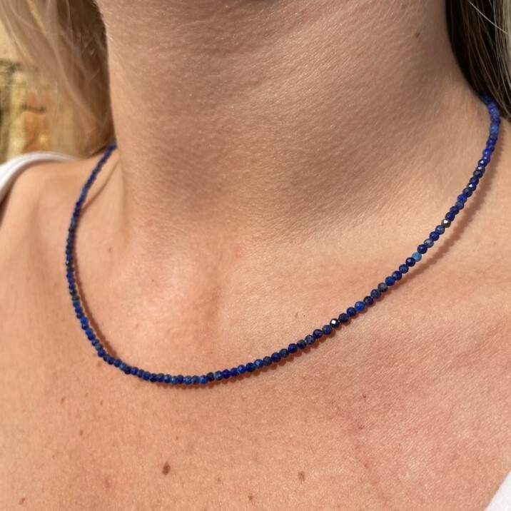 Lapis Lazuli 2mm Tiny Beaded Choker Healing Dainty Women Crystal Necklace Gifts