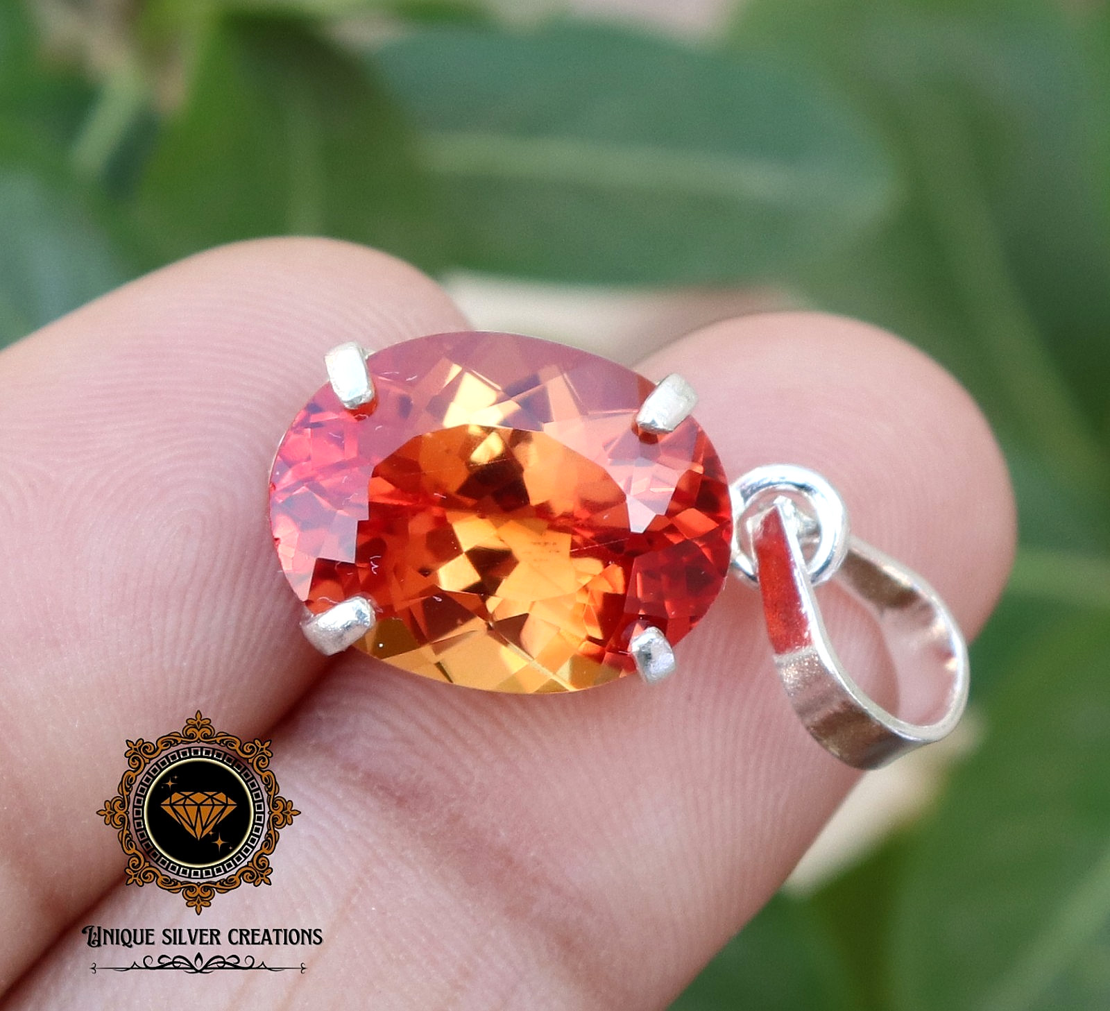 Natural Padparadscha Sapphire 925 Silver Pendant Certified Oval Loose Gemstone