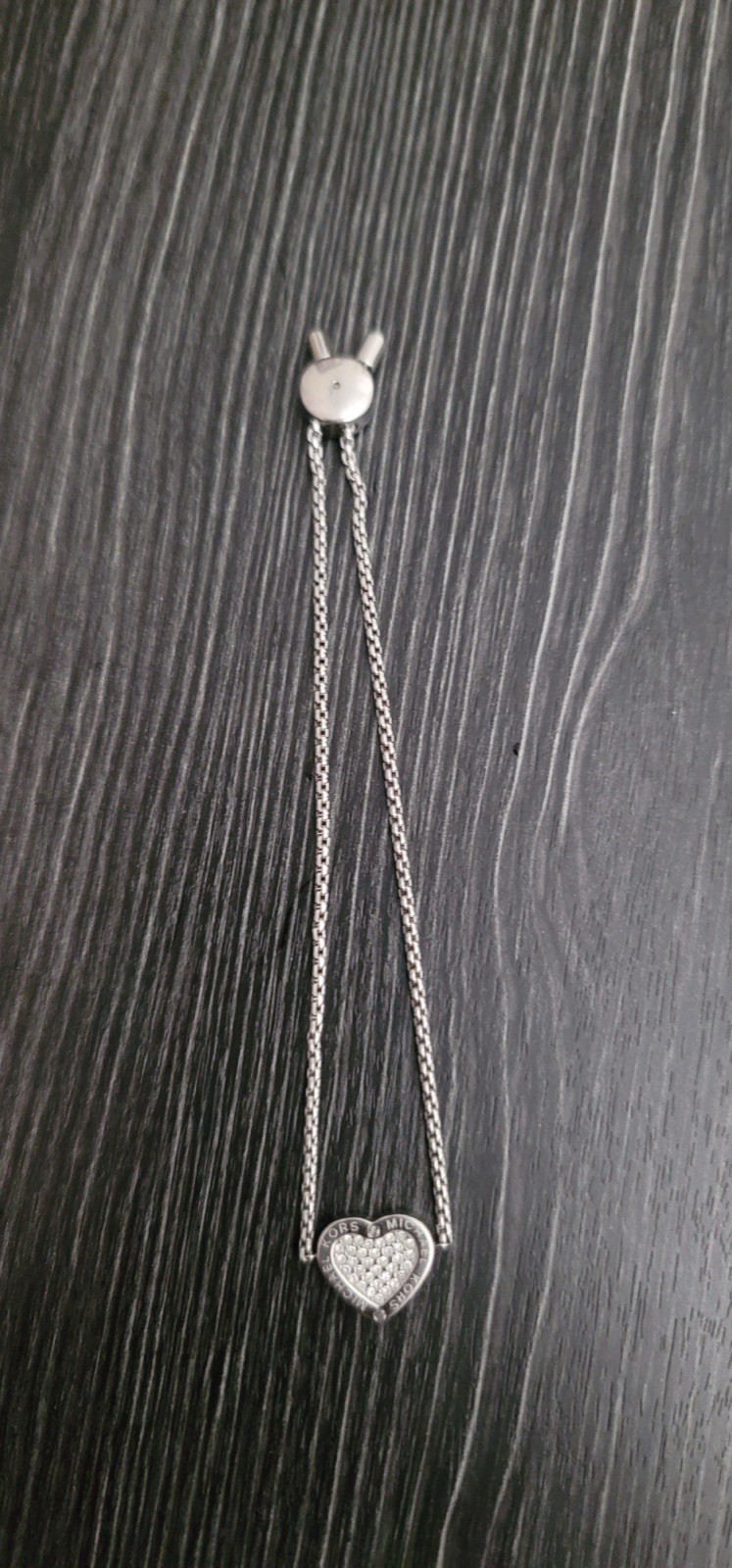 Michael Kors Silver Tone Box Chain Heart Charm Pendant Clear Crystal Pavé