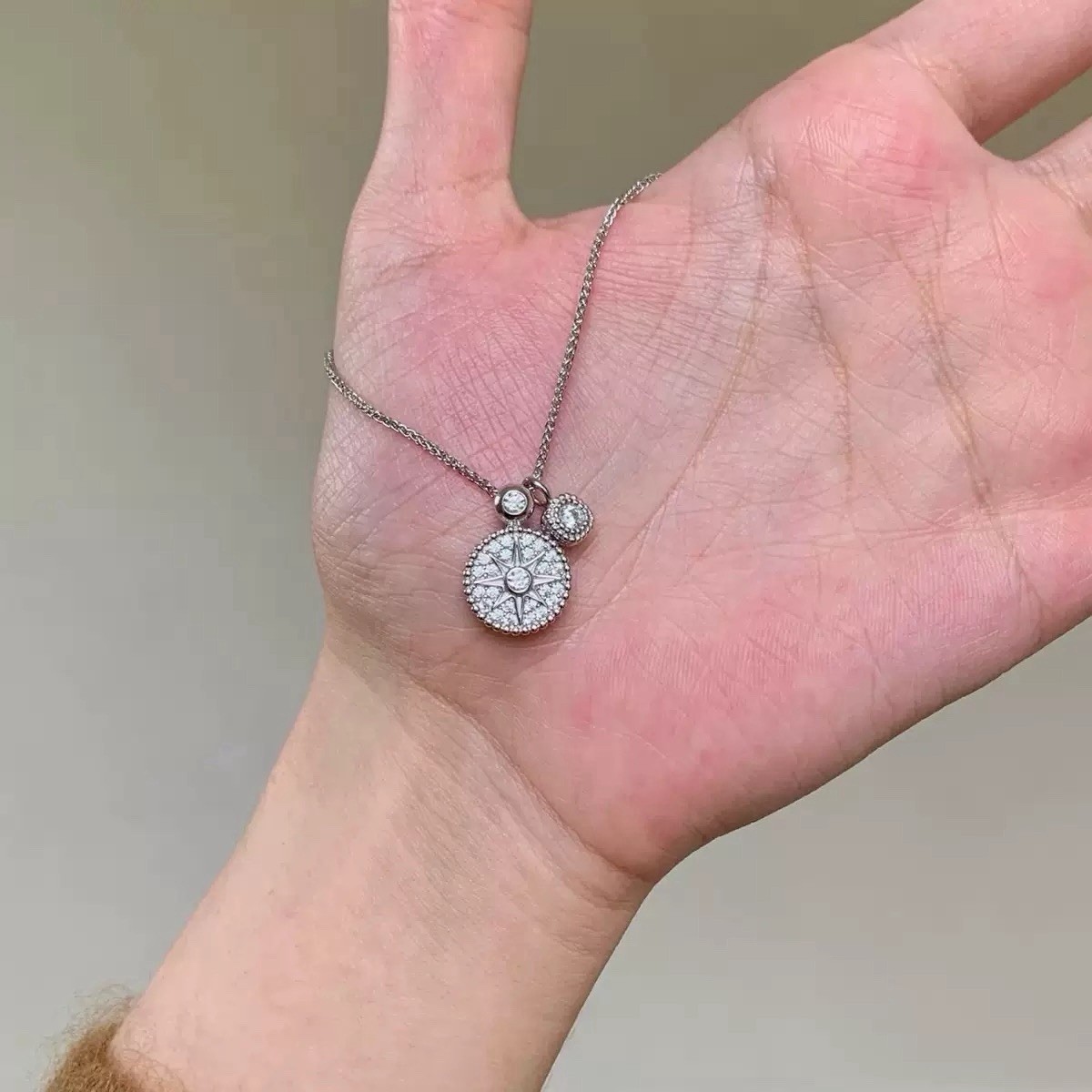 Women Girls 925 Sterling Silver Compass Necklace,CZ Star Pendant 045