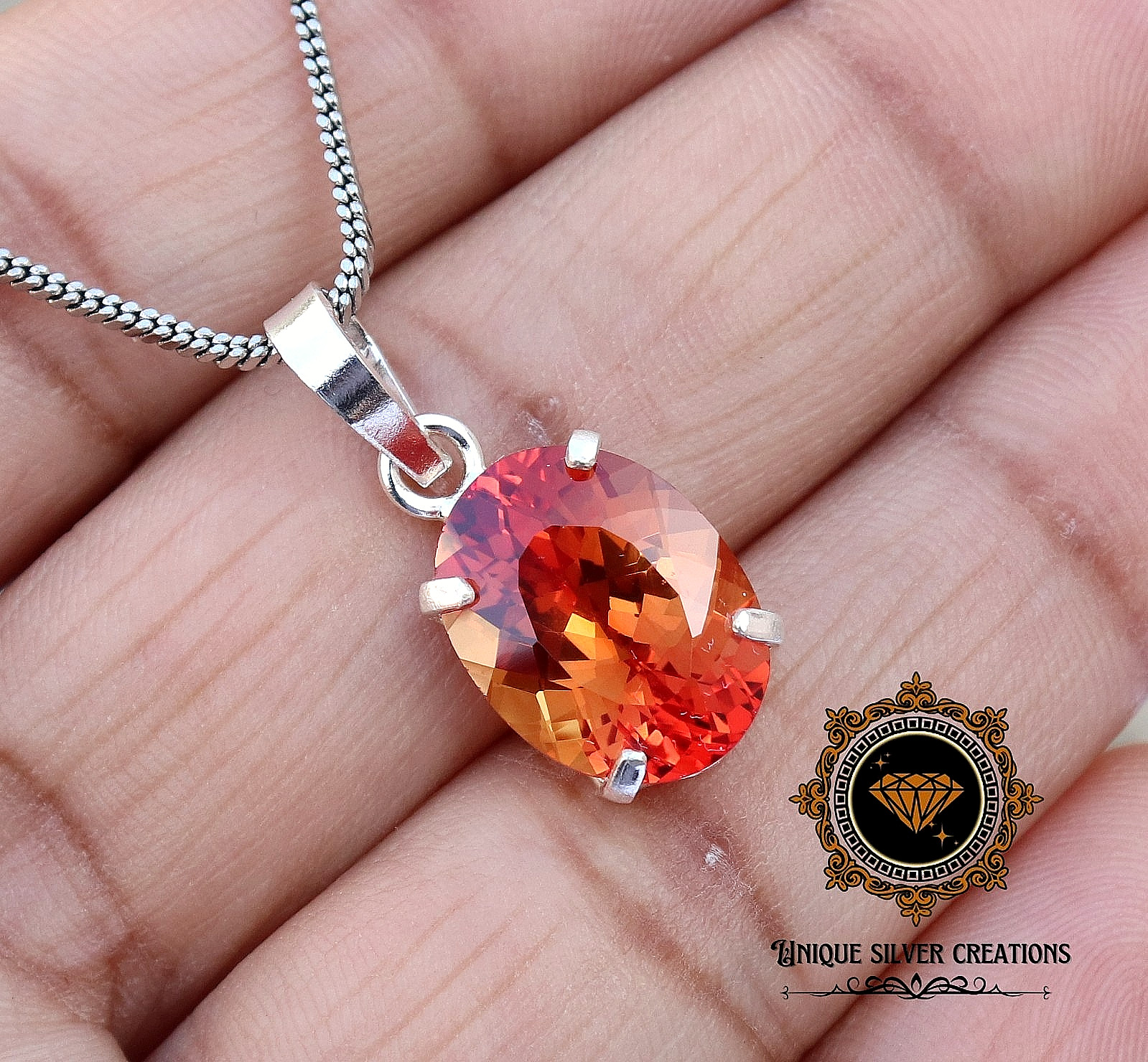 Natural Padparadscha Sapphire 925 Silver Pendant Certified Oval Loose Gemstone