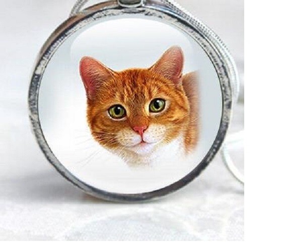 BROWN CAT FACE EYES 1″ Pendant 925 Sterling Silver 20″ Necklace Gift women men