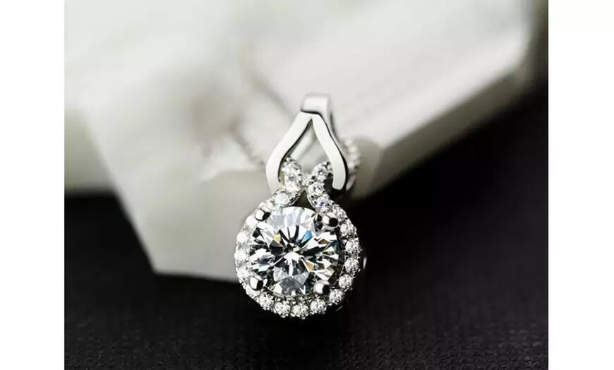 3.00 CTTW Love Knot Halo CZ Pendant Necklace Made With Crystals From Swarovski