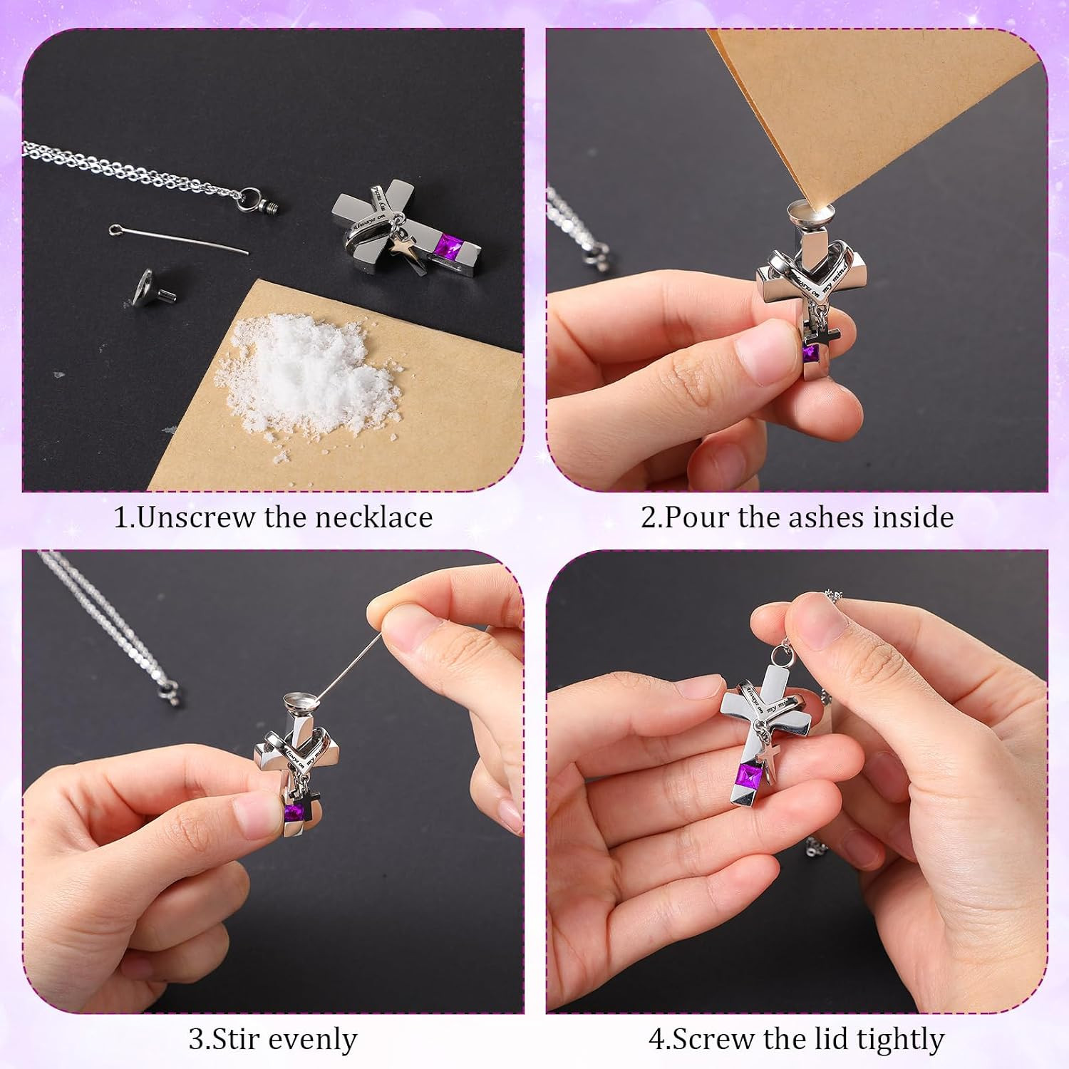 16 Pcs Waterproof Ashes Necklace Set with Heart Locket & Filling Kit