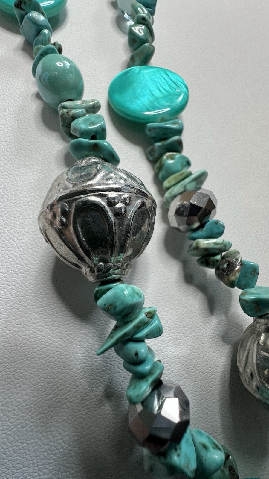 Erica Lyons Faux Turquoise/Glass/Metal Necklace Blue/Silver Tone Lobster Clasp