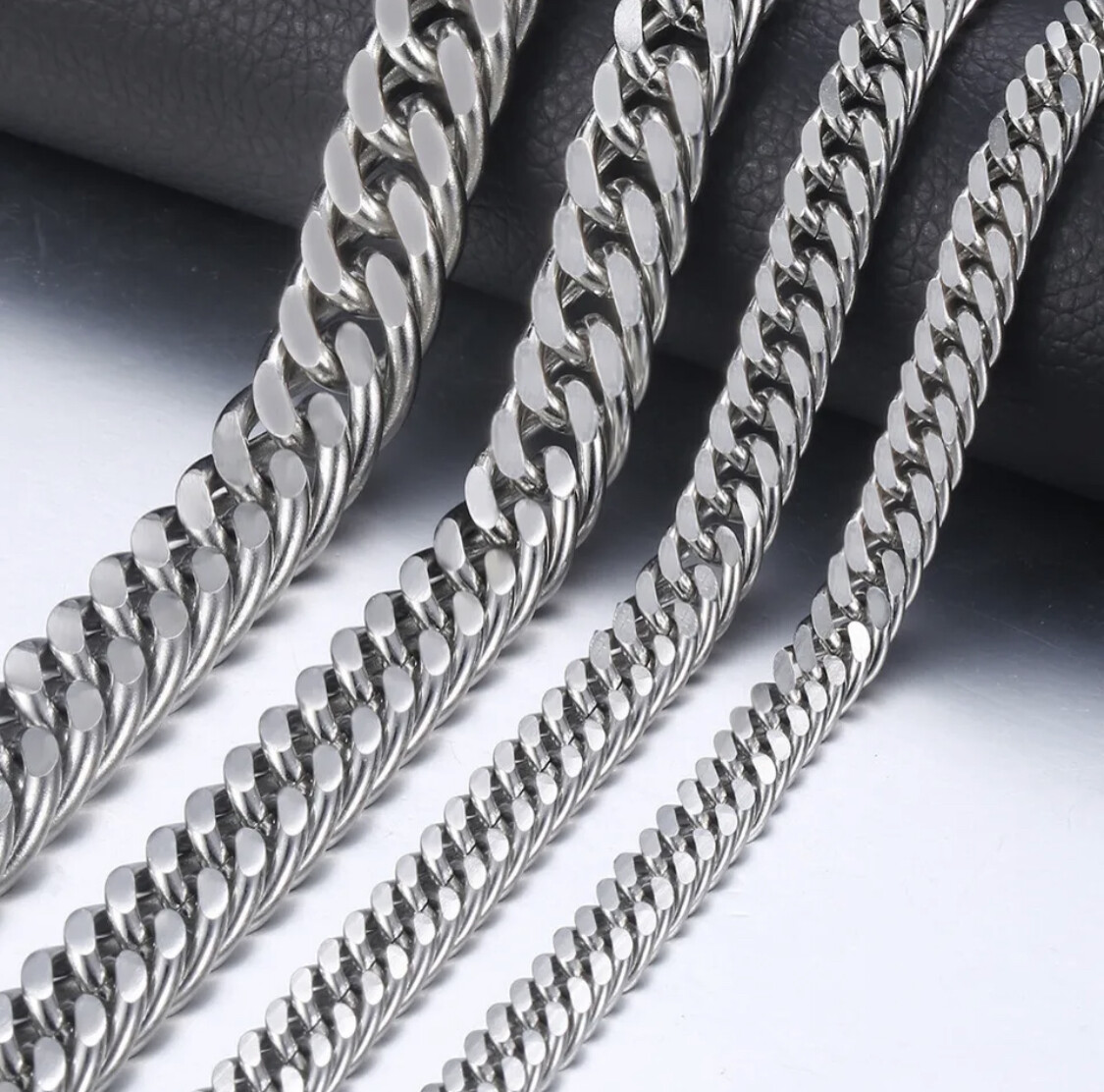 Cuban Curb Chain Necklace, Silver Stainless Steel, 20-24 inch Men’s Women’s