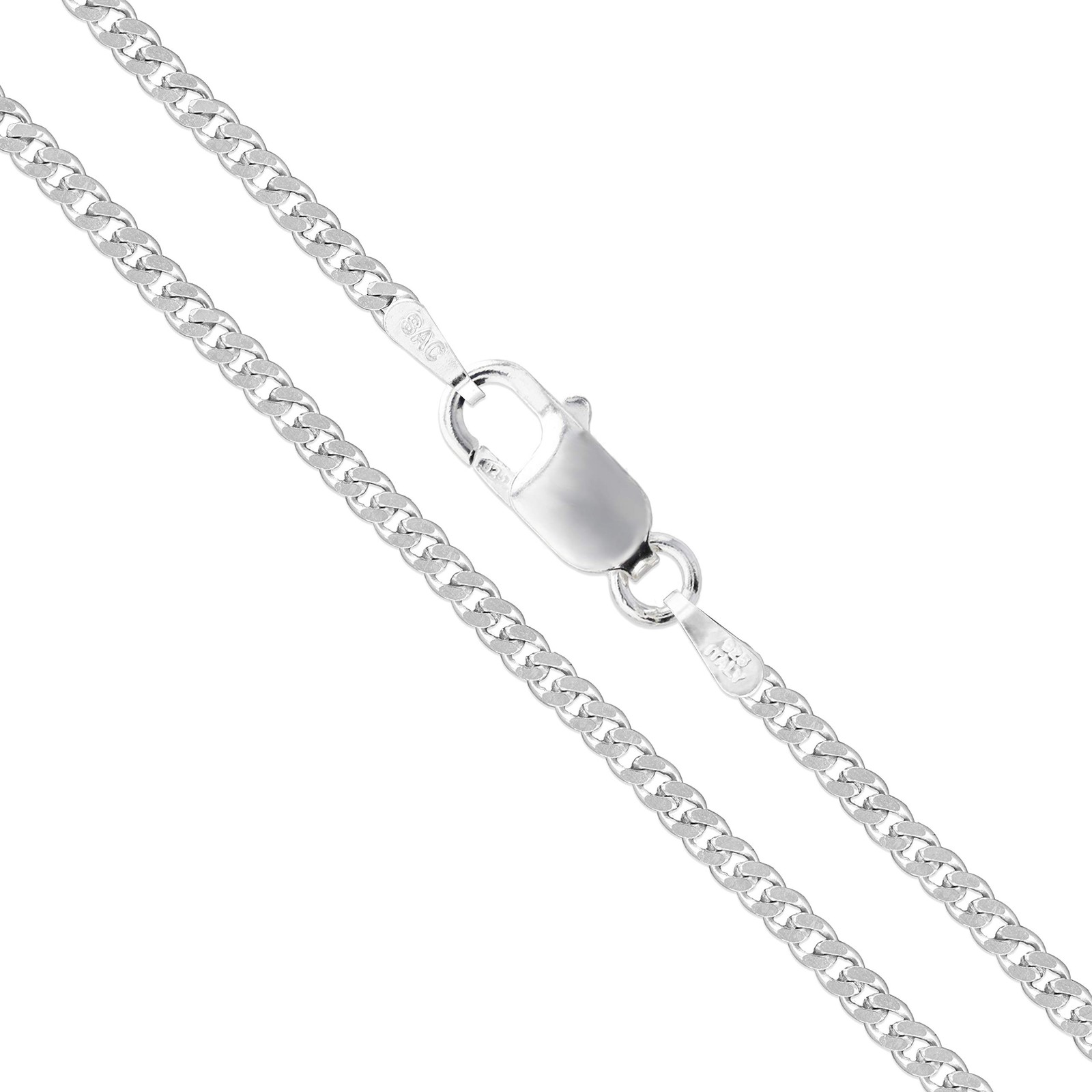 Sac Silver Sterling Silver Italian Curb Chain 2Mm Solid 925 Italy 2 Sided