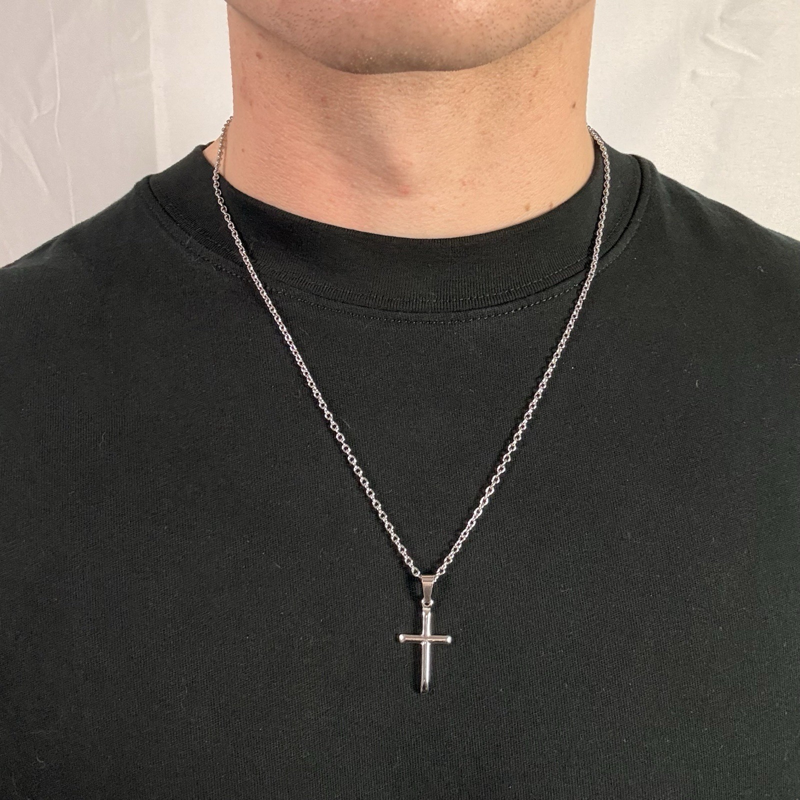 Premium 316L Surgical Stainless Steel Cable Chain 2mm 22” + Cross Pendant
