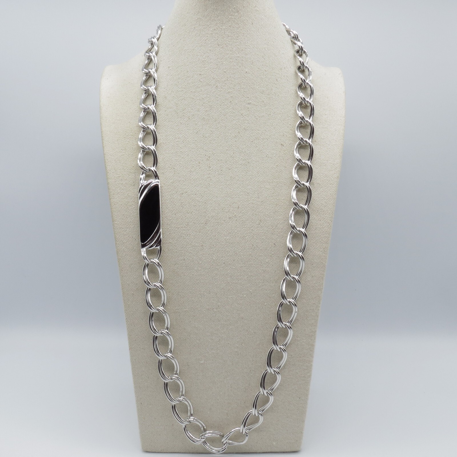 Double Curb Link Statement Chain Necklace Silver Tone No Clasp Hip Hop Rap 35″