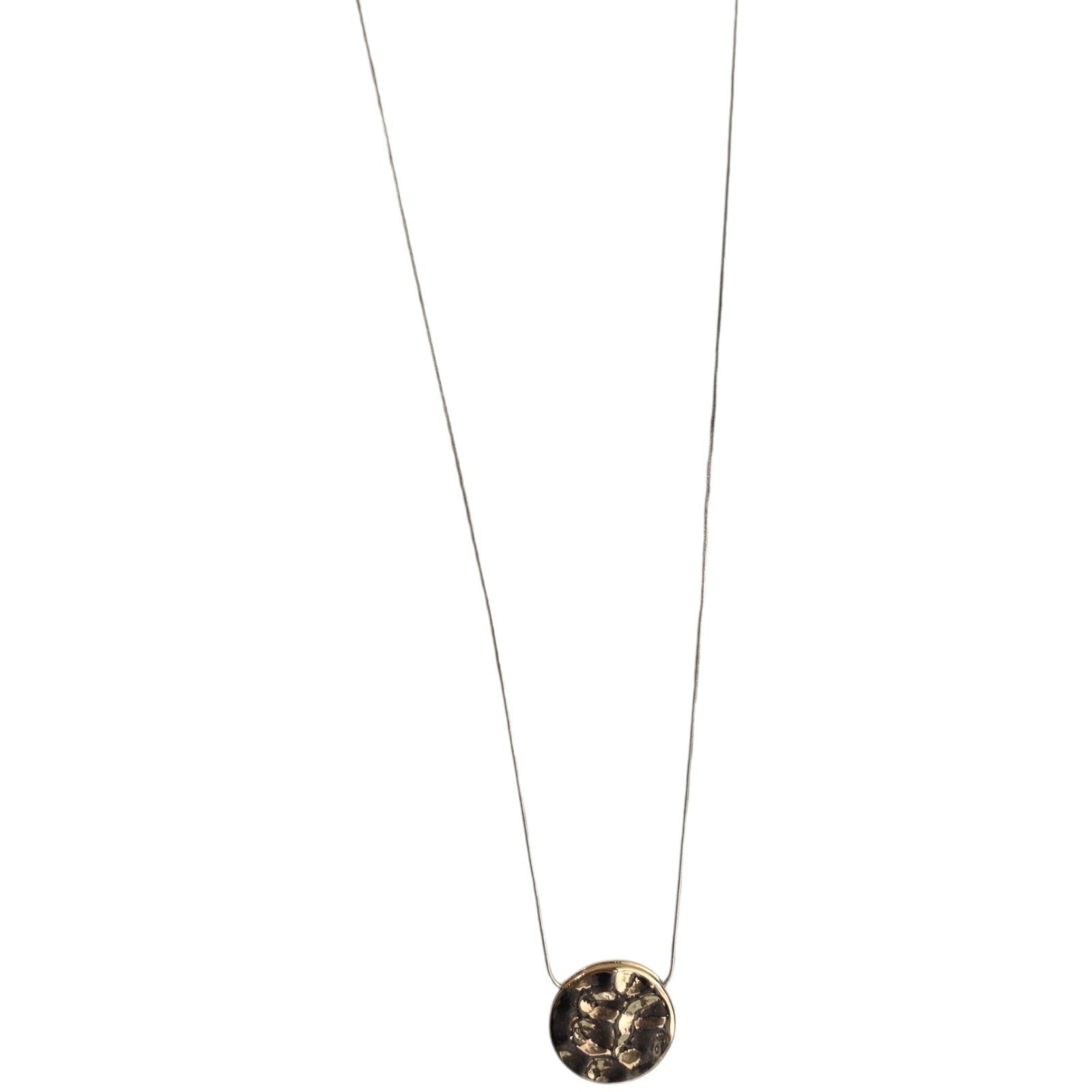 Gold Tone Round Hammered Disc Pendant Necklace Simple Everyday Chain