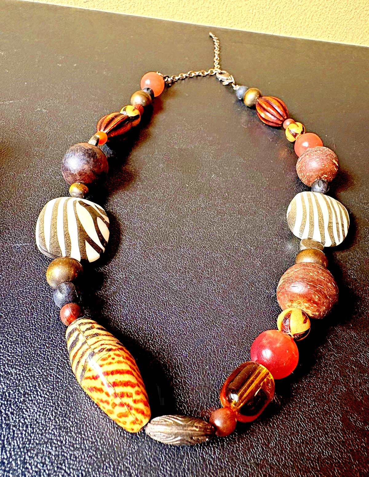 Premier Designs Bohemian Necklace Multicolor Wood Beaded Cable 18 in