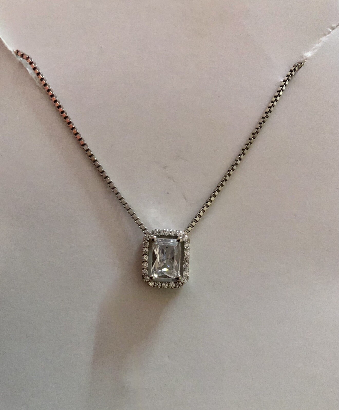925 Sterling Silver CZ Octagon Pendant Necklace, Gold Plating 16″+1″ ext 3.5 gm