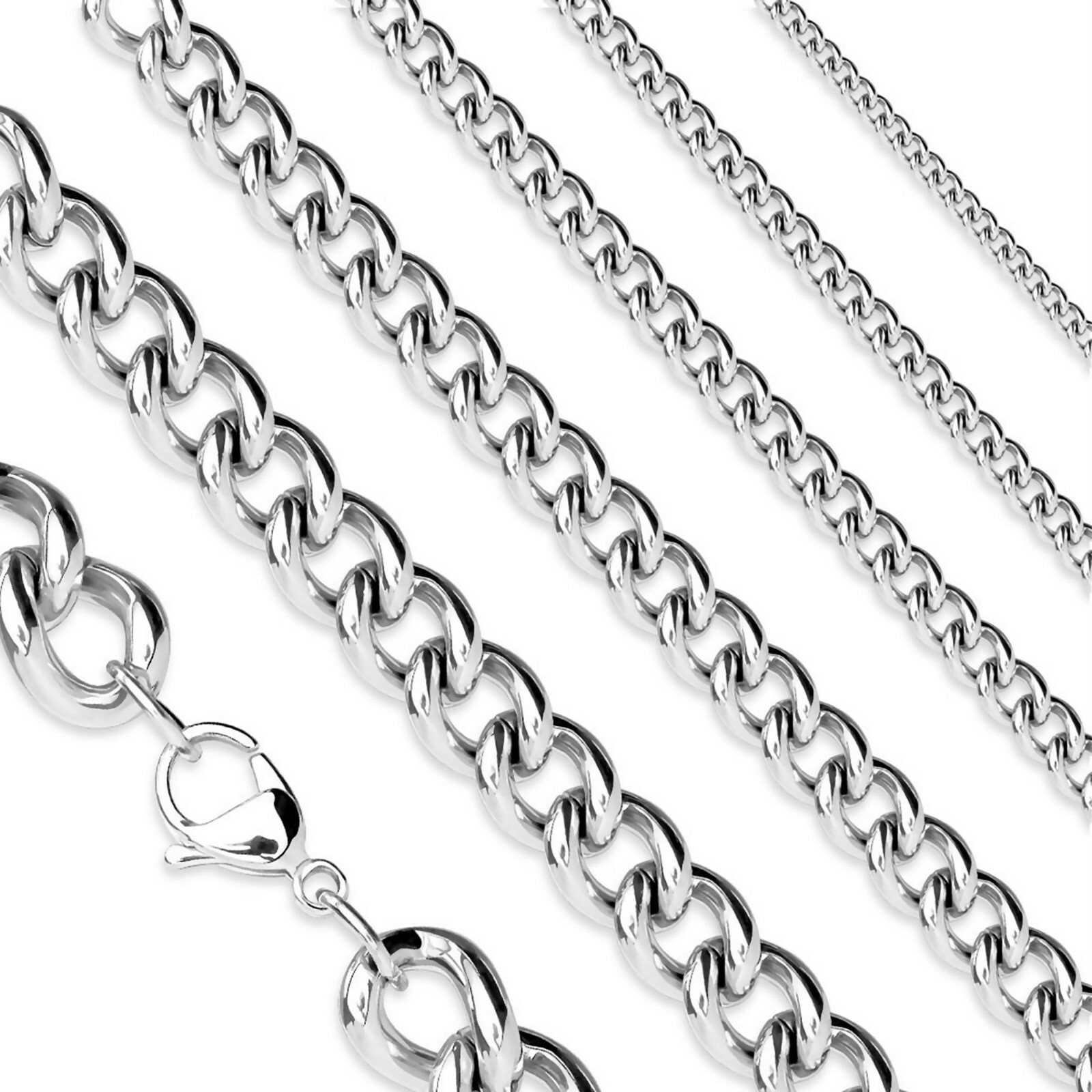 Curb Chain Necklace Silver Stainless Steel 15-20-inch 3mm Wide Mens Womens