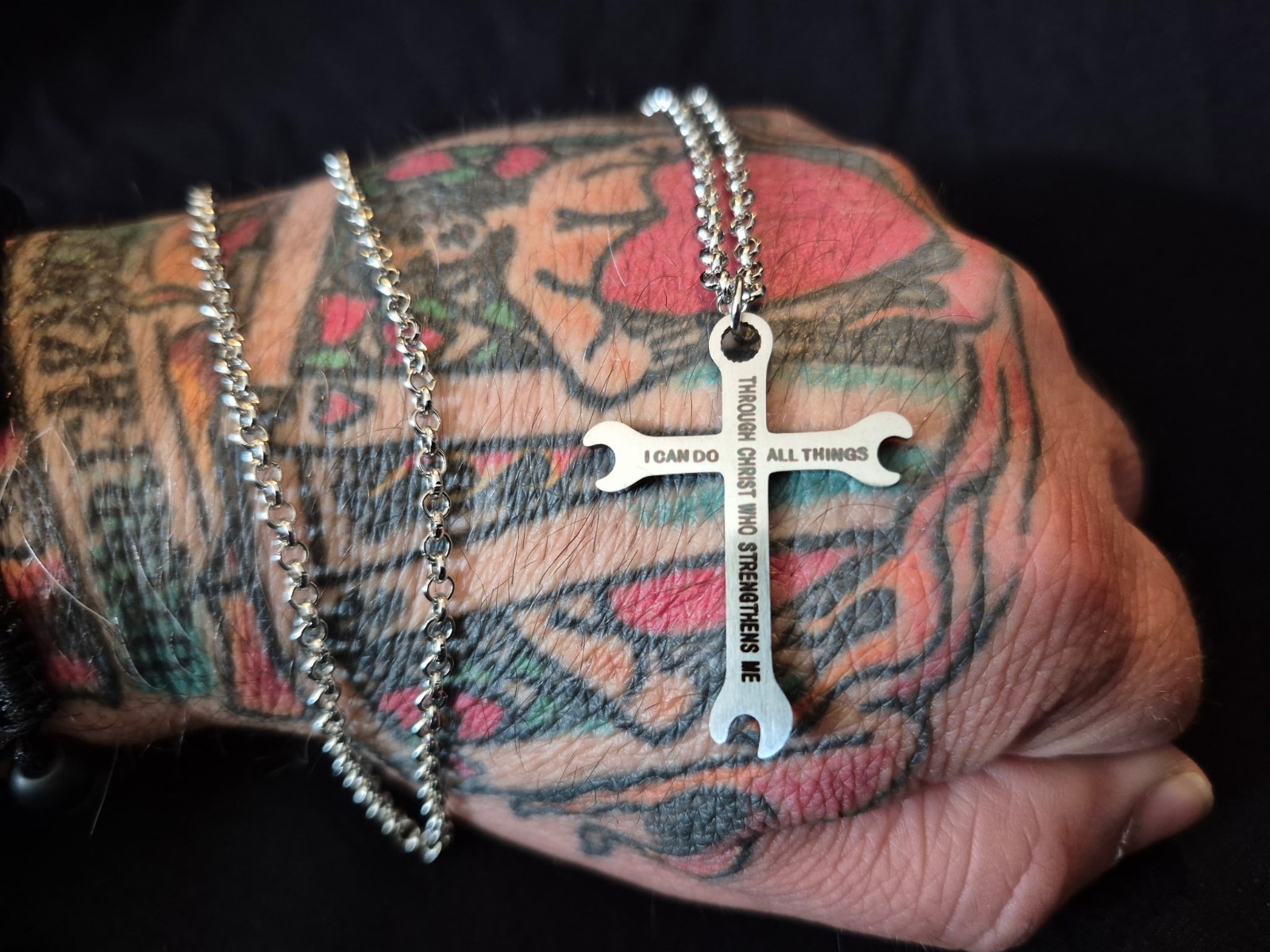 I CAN DO ALL THINGS Faith Wrench Cross Stainless Steel Pendant Necklace 22″gift
