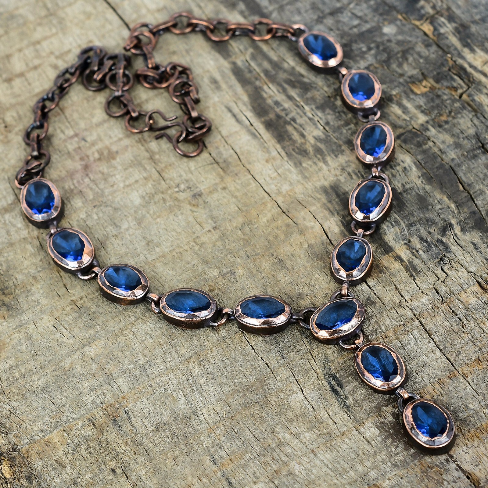 Oval Natural Tanzanite Quartz Trendy Electroformed Chain Wedding Necklace Copper