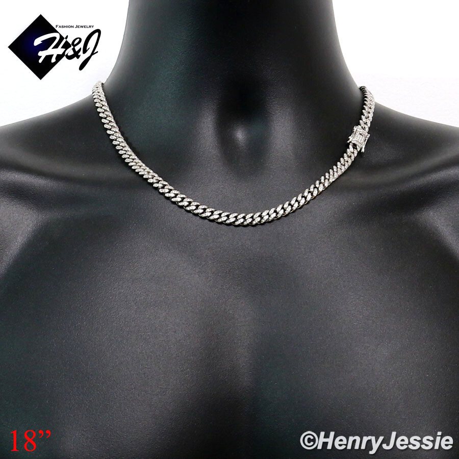 18″-30″MEN SOLID 925 STERLING SILVER 6MM ICY CZ MIAMI CUBAN CURB NECKLACE*SN19