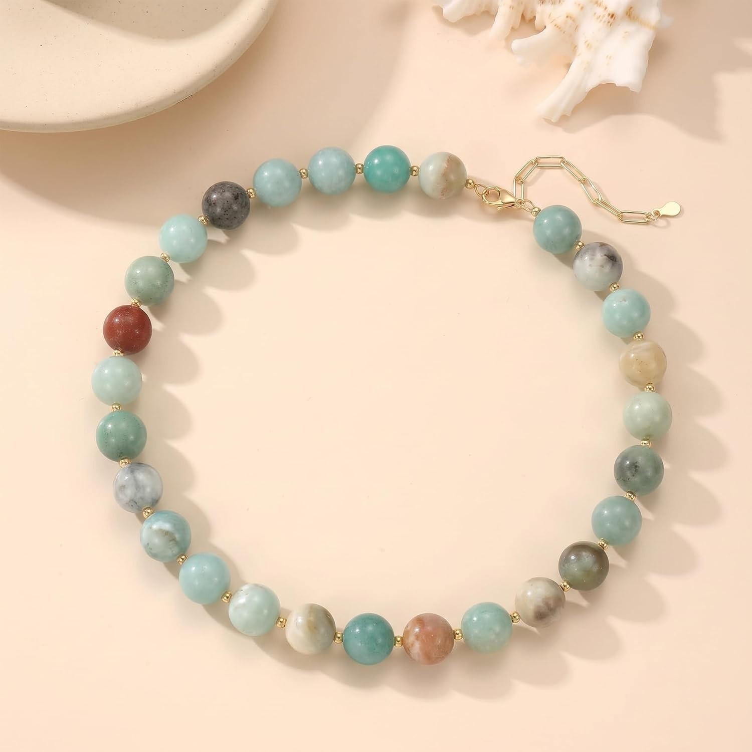 Unique Handmade Choker with Natural Amazonite Beads – Boho Beach Essential