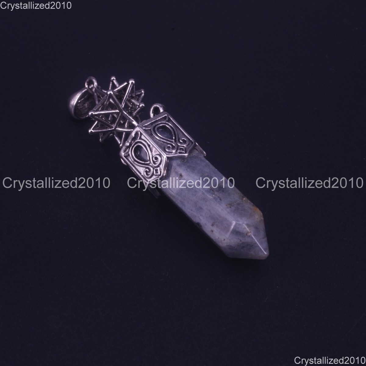 Natural Gemstone Hexagonal Chakra Healing Pendant Bead Tibetan Silver 16x68mm