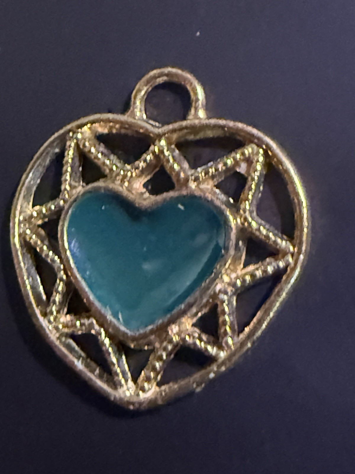 Filigree Gold Heart with Green Stone (MadMen)