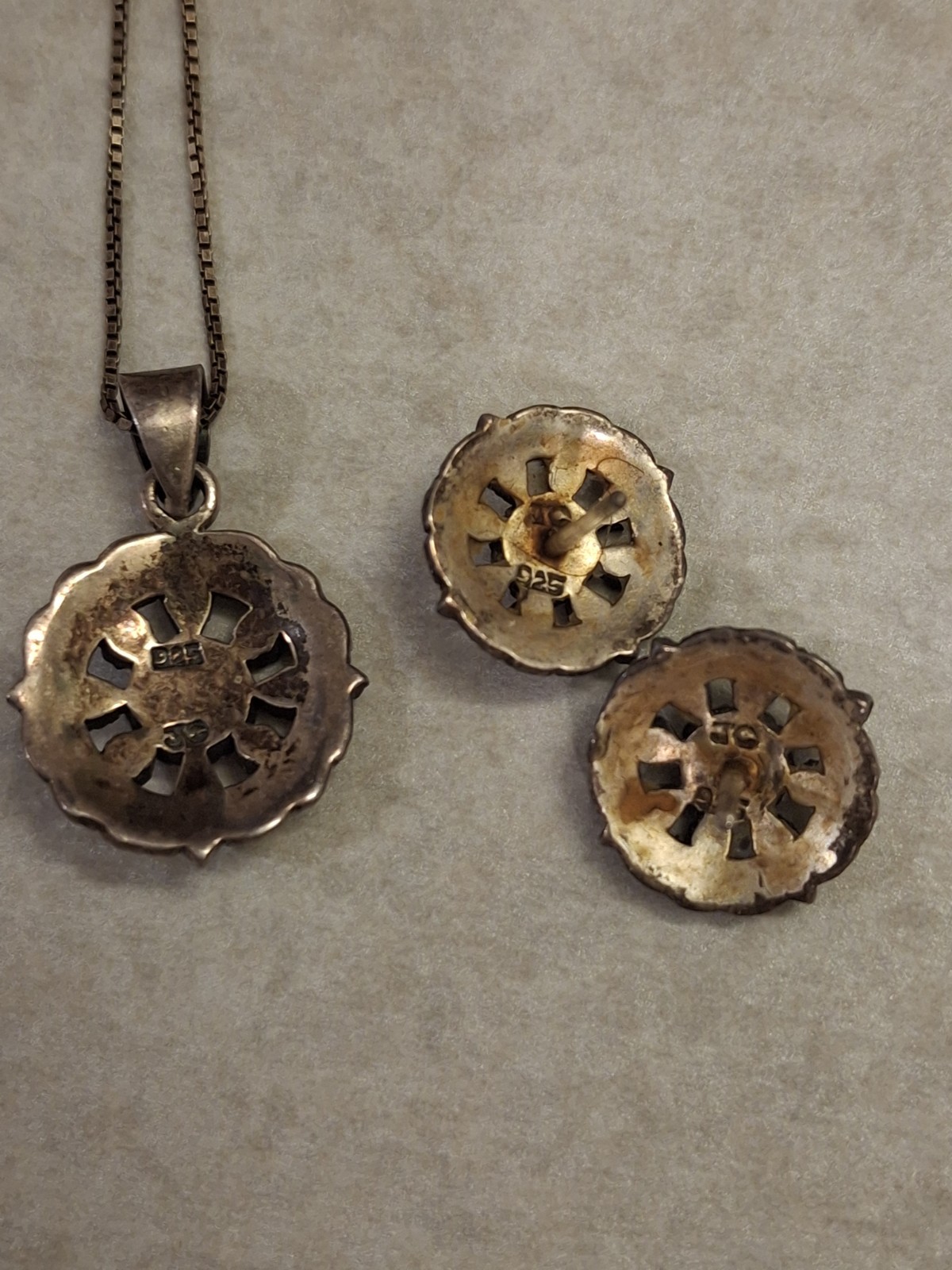 Vintage JC 925 Italy Silver Necklace & Earrings Set With Blue Stones Marked