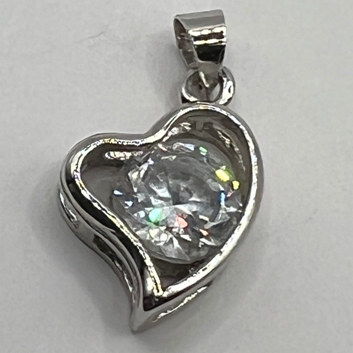 Crystal Heart Pendant Gold Filled Floating Heart Large Center Stone