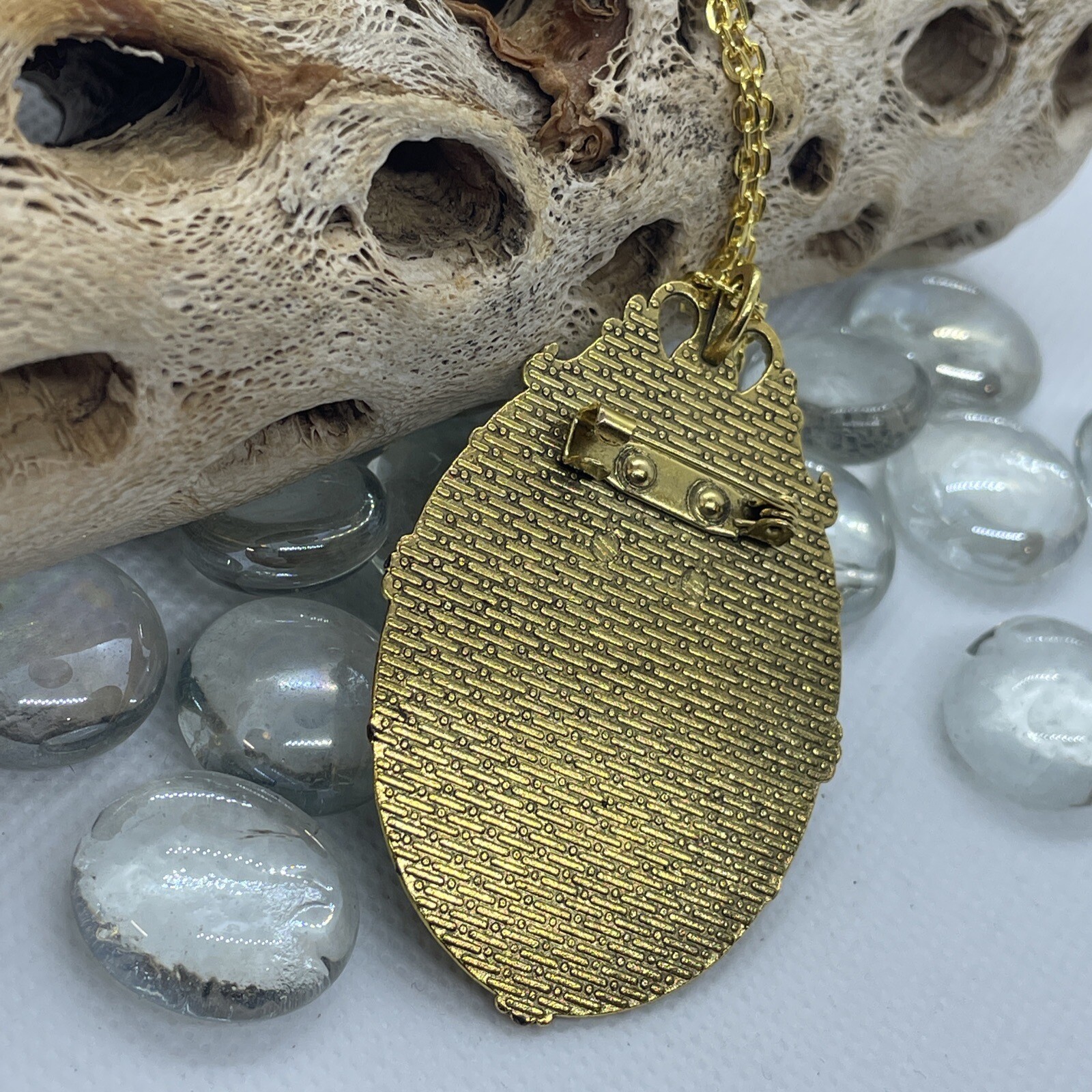 Mermaid Beach BFF Sister Sea Goddess WEDDING Siren Cameo Necklace Teal Gold New