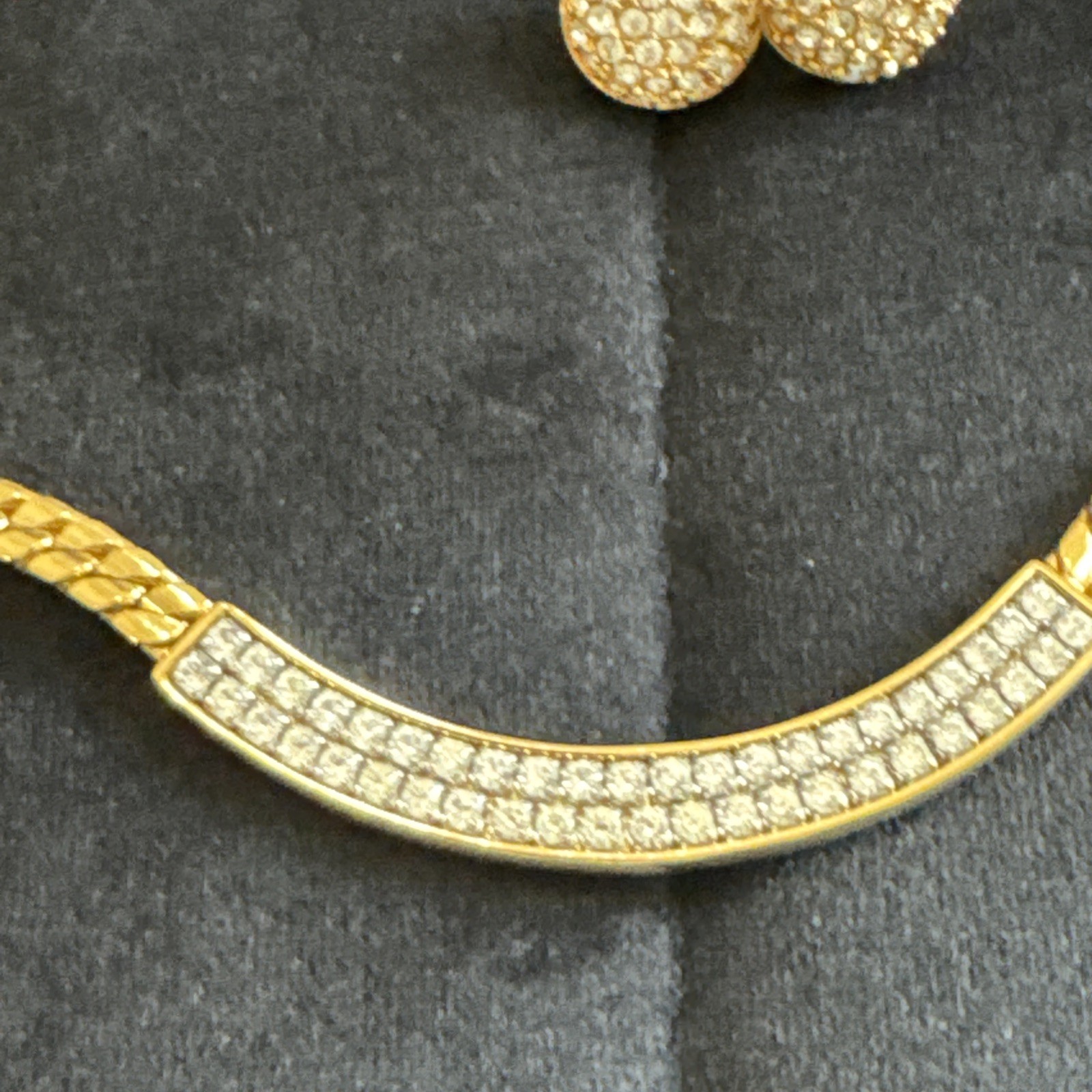 Vtg Swarovski FREE SHIP Signed SA Crystals Gold Tone Choker Necklace Earrings!!