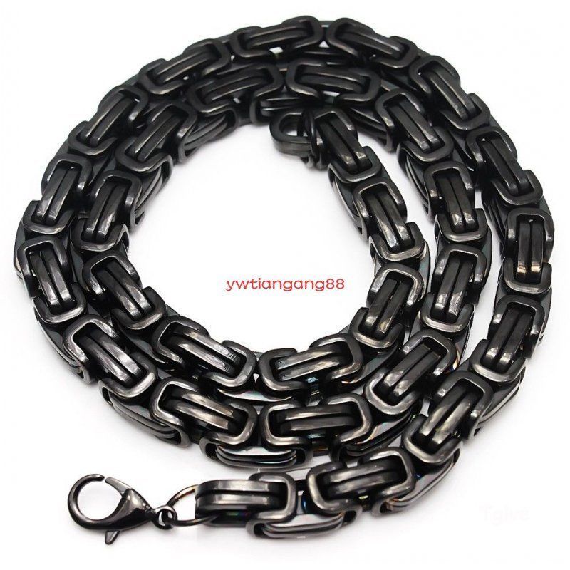 8″-40″ Heavy Hotsale Black 316L Stainless Steel MenS Byzantine Chain Necklace