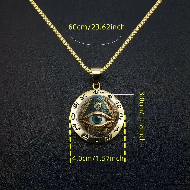 Ancient Egyptian Talisman: Eye Pattern Glass & Hieroglyphic Zinc Alloy Pendant