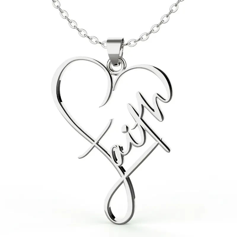 Heart Shape Stainless Steel Pendant Necklace Christian Faith Gift Silvery Trendy