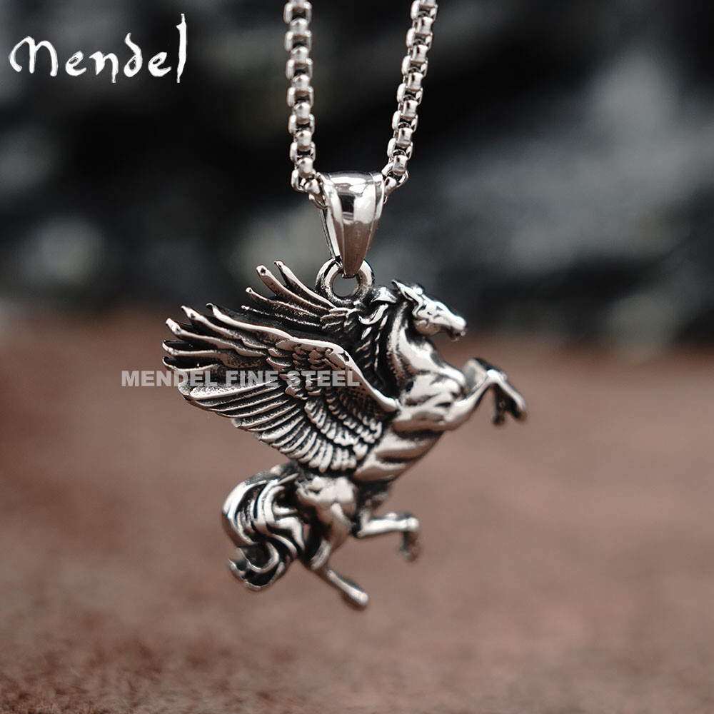 MENDEL Cool Mens Boys Flying Horse Pegasus Pendant Necklace Stainless Steel Men
