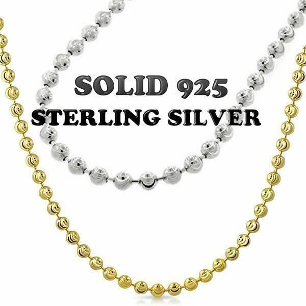 Ball Moon Chain SOLID 925 Silver 14k Yellow Gold Plated Hip Hop Cut Men Women