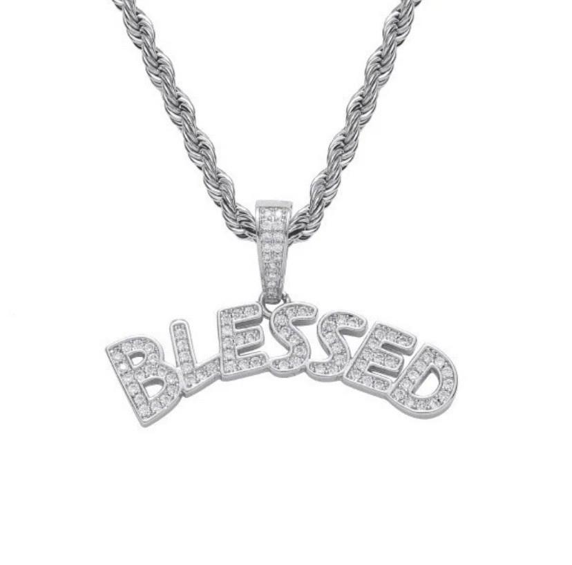 Silver Cuban Zircon Hip Hop Blessed Pendant Necklace