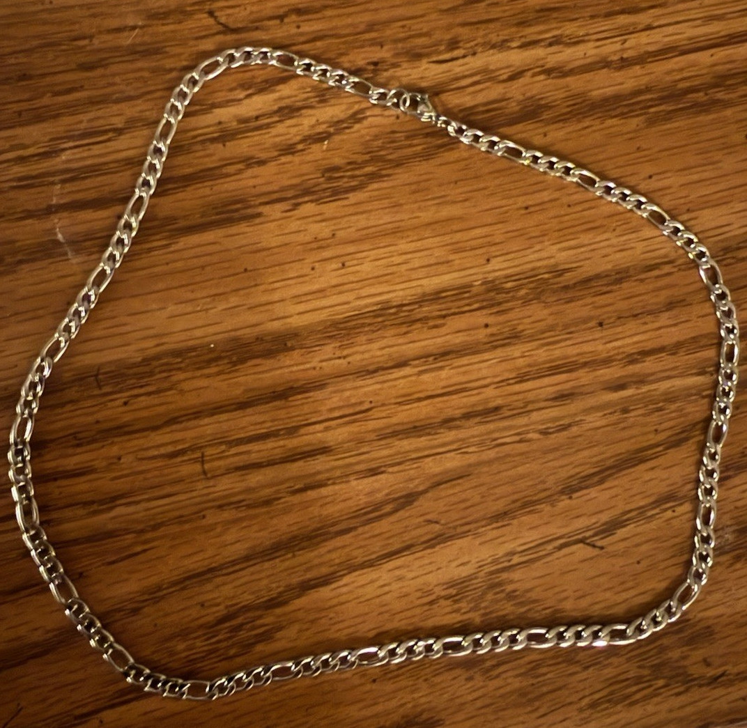 Silver Tone Figaro Chain Necklace Metal No Stone Lobster Clasp